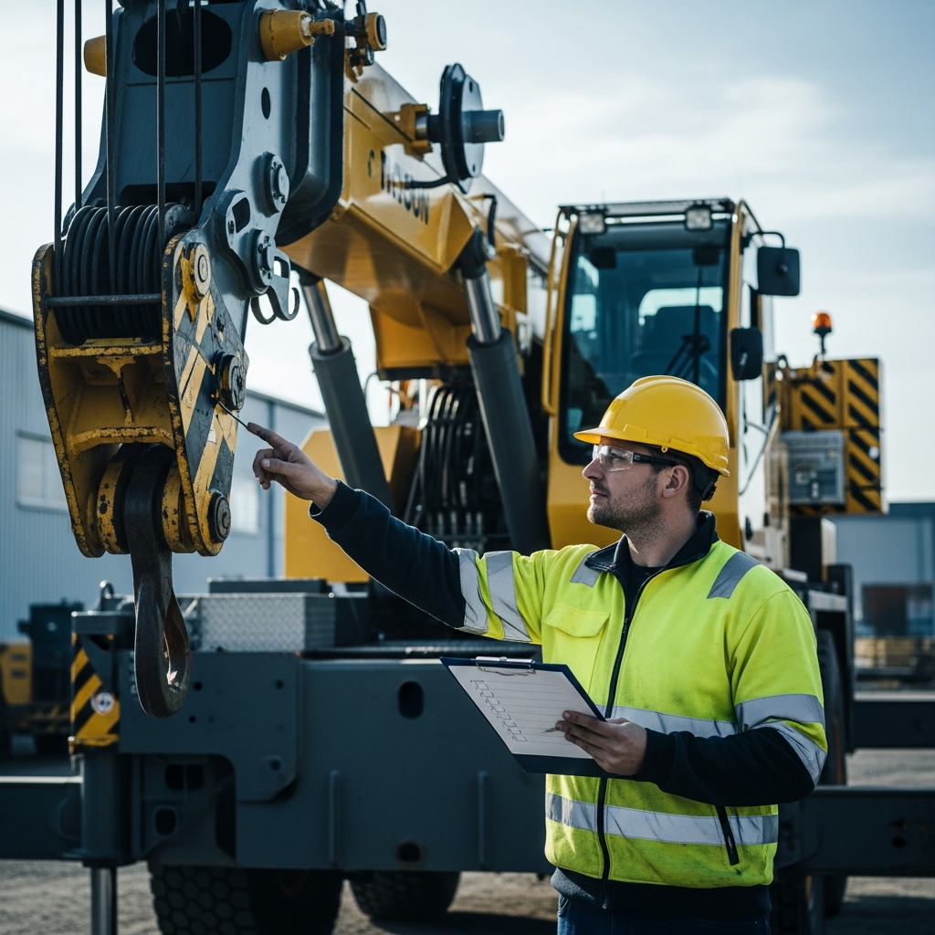 Technicien de maintenance inspectant un engin